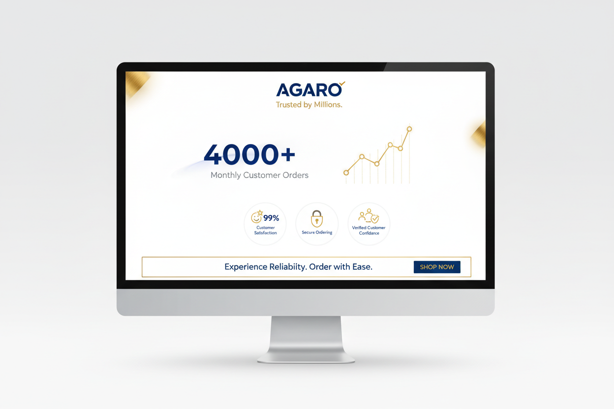 Our brand name is Agaro Customer understands how to order and trust us 4000 monthly customer orders come Color theme will be white